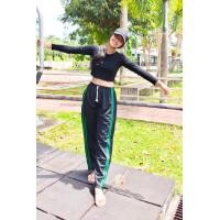 ราคา กางเกงวอร์มแถบข้างสีเขียว สดใส พื้นดำ ขนาดฟรีไซต์ เอว 24 38 ใส่สบาย ใส่ได้ทุกโอกาส (16568517640)