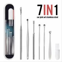 ราคา ที่แคะหู พร้อมส่ง ที่แคะขี้หู ไม้แคะหู ชุดทำความสะอาดหู Ear Cleaning Stick ชุดไม้แคะหู ที่แคะหูเด็ก และปั่นขี้หู อุปกรณ์ทำความสะอาดรูหู ชุดไม้แคะหูสแตนเลส 1 ชุด มี 7 ชิ้น (9906708018)