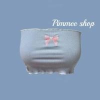 ราคา เสื้อเกาะอก น่ารัก เท่ วินเทจ เอวลอย สกีนโบว์สีชมพู่ (23277340297)