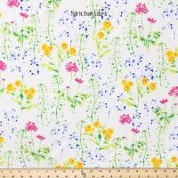 ราคา ผ้าคอตต้อนทีซี ลายดอกดาหลา และดอกเดซี่ พื้นขาว หน้ากว้าง 44 นิ้ว ผ้าเมตร ผ้าหลา (24046527923)