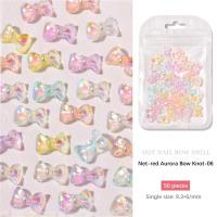 ราคา 50PCS 1Bag Nail Art Aurora Color Bow Jewelry Mixed Magic Color Transparent Three dimensional Ice Transparent Nail Sticker Decoration Manicure Tool For Nail Shop 10 Colors (22521123748)