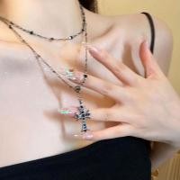 ราคา Necklaces สร้อยคอไม้กางเขน เพชรสีดำสองชั้น สร้อยแฟชั่น โชคเกอร์ สำหรับผู้หญิง (24405569732)