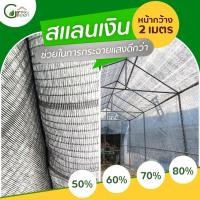 ราคา สแลนสีเงิน สแลนกรองแสง สแลนพรางแสง สีเทาเงินทอ 1 เข็ม หน้ากว้าง 2 เมตร (12974268870)