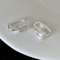 ราคา YTFU Square Zircon U shaped Hoop Earrings for Women Exquisite Golden Silver Color Geometric Huggies Jewelry Simple French Golden Silver Color Huggies (23958835664)