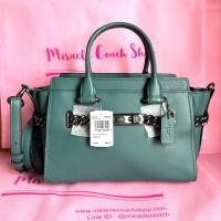 ราคา กระเป๋าถือ Coach ของแท้ ใหม่มือ 1 รุ่นหรูที่สุด หนังแท้ มีสายยาว ไซส์กลาง มีตำหนิด้านใน ลดราคาล้าง stock COACH 12119 SWAGGER 27 IN GLOVEDTANNED LEATHER BAG DARK TURQUOISE สีเขียว CLEARANCE (2192737187