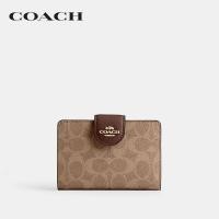 ราคา COACH กระเป๋าสตางค์ผู้หญิงรุ่น Medium Corner Zip Wallet In Signature Canvas CW786 IMXHE สีน้ำตาล (24757352339)