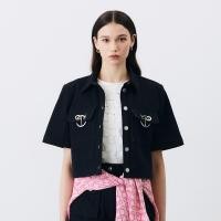 ราคา DISAYA Black denim jacket with DISAYA logo silver hoop at pockets (22433861836)