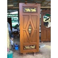 ราคา ประตูไม้สักทองแท้แกะสลักช้าง พร้อมทำสี ส่งฟรี (20061864375)