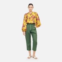 ราคา Floral Cotton Silk Loose Ruffle Neck Blouse Yellow (23996880593)