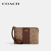 ราคา COACH กระเป๋าคล้องมือขนาดเล็กผู้หญิงรุ่น Corner Zip Wristlet In Signature Canvas With Stripe CW854 IMXHE สีน้ำตาล (24757242738)