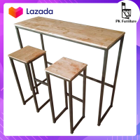 ราคา ชุดโต๊ะบาร์สูงขาเหล็ก ไม้ยางพารา พร้อมเก้าอี้ 2 ตัว พร้อมส่ง New (19860524472)