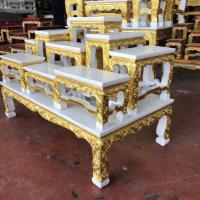 ราคา โต๊ะหมู่บูชาไม้สัก หมู่ 9 หน้า 4 นิ้วสูงรวม 44ซม สีขาวปิดทอง สวยงาม งานช่างบ้านถวาย ฝีมือประณีต สวยงาม (14414754744)