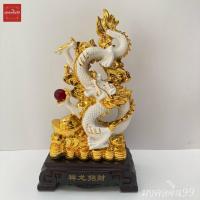 ราคา มังกร ล่อแก้ว มังกรทอง เรซิ่นพ่นทรายทอง ขาว ฐานไม้ สูง 14นิ้ว มังกรมงคล (14649887764)