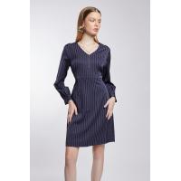 ราคา ESPADA เดรสคอวีแขนยาว ผู้หญิง สีน้ำเงินเข้ม V Neck Pinstripe Dress 01040 (20003823210)