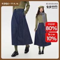ราคา GIORDANO Women Skirts High Waist A Lined Washed Denim Skirts Pleated Front Trendy Fashion Casual Midi Denim Skirts 05465675 (24919036087)