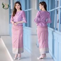 ราคา ชุดผ้าไหม ชุดออกงาน ไปวัด ทำบุญ ชุดผ้าไหมแพรทิพย์ เสื้อแต่งลูกไม้ฝรั่งเศส กระโปรงจีบหน้า รุ่นบัวตอง (21544267311)