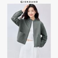ราคา GIORDANO Women Jackets Windproof Stand Collar Cotton Sweat Jackets Zip Front Patch Pockets Fashion Casual Short Jackets 05375457 (23641144603)