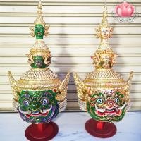 ราคา หัวโขน เศียรทศกัณฐ์ ขนาดครอบ เศียรหน้าเขียว หน้าทอง ประดับเพชร (23986777120)