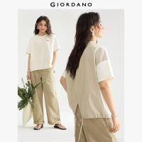 ราคา GIORDANO Women T Shirts Embroidery Patchwork Loose Tee Crewneck Short Sleeve Slit Drawstring Hem Fashion Casual Tshirts 18325506 (24318144249)