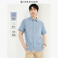 ราคา GIORDANO Men Shirts Linen Cotton Single Patch Pocket Shirts Short Sleeve Button Closure Simple Fashion Casual Shirts 01045480 (24088719307)