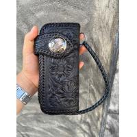 ราคา กระเป๋าสตางค์หนังแท้ตอกลายวินเทจ กระเป๋าสตางค์หนังแท้ผู้ชาย ใบยาว แบบพับ 4 ช่อง พร้อมส่ง Handmade M02 (24413977680)