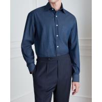 ราคา WARDROBE MINISTRY เสื้อเชิ้ตแขนยาว Signature Spread Collar Cotton Chambray Shirt in Indigo (24475778287)