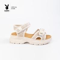 ราคา Playboy รองเท้าแตะรัดส้นผู้หญิง รุ่น ST HS244C123 บวกเพิ่ม 1 ไซส์ ดีไซน์ทรงแตะสูงรัดส้น สายคาดกลิตเตอร์ ประดับโลโก้ สีครีม (23732423455)