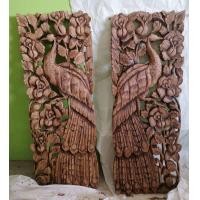 ราคา 2 Peacock Wood Carved Panel 14 x 36 Wooden Carved Forest Scene Wall Art Hanging Wall Decor Asian Art Thai Wood Teak Craft 2 ชิ้นไม้แกะสลักไม้สักนกยูง สีนำ้ตาล (17246166148)