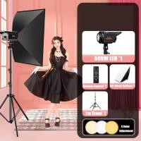 ราคา 500W ไฟไลฟ์สด ไฟ LED with 60x90cm Soft ชุดไฟต่อเนื่องพร้อมขาตั้ง for Cellphone Live Stream Photography (23222978879)