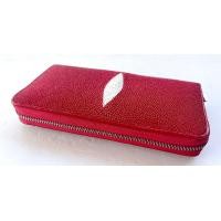 ราคา กระเป๋าสตางค์ซิปเดี่ยวรอบ หนังปลากระเบนแท้ สีแดง แบบยาว (21393098727)
