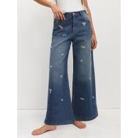 ราคา Pomelo กางเกงยีนส์ขากว้างปักลูกปัด Bead Embroidery Wide Leg Jeans (24281630670)