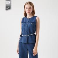 ราคา ESPADA เสื้อเบลาส์แขนกุด ผ้าทวีต ผู้หญิง สีกรมท่า Tweed Sleeveless Blouse 04874 (24975573297)