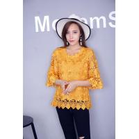 ราคา FON เสื้อลูกไม้คอกลม แขนกระดิ่งสามส่วน มีไซร้38 46 มีสีให้เลือก16สี A9849 2 (19992500626)