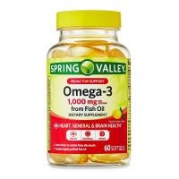 ราคา Spring Valley Vitamin Omega 3 1000mg from Fish Oil 60softgels โอเมก้า 3 วิตามิน สมอง สายตา และหัวใจ (22822502628)