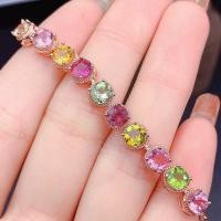 ราคา สร้อยข้อมือพลอยแท้รูปกลมหลากสีน้ำงามสวยตัวเรือนเงินแท้ชุบนาก Rose Gold (19476472770)