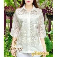 ราคา เสื้อเชิ้ตลูกไม้ลินินแท้ เสื้อผู้ใหญ่ เสื้อผ้าออกงาน (24985725398)