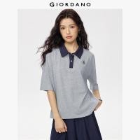 ราคา GIORDANO Women Polo Shirts Flower Embroidery 100 Cotton Polo Shirts Short Sleeve Contrasting Fashon Casual Polo Shirts 13315651 (24947908984)