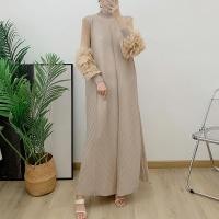 ราคา Maxi Pleated Dress Round Neck Embroidery Spliced Full Sleeve Dresses 2025 New Clothing Womens Fashion (24362553865)