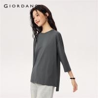 ราคา GIORDANO Women T Shirts 100 Cotton High Low Hem Soft Tee Crewneck 3 4 Sleeve Simple Basic Fashion Casual Tshirts 05325790 (24738122587)