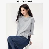 ราคา GIORDANO Women T Shirts 100 Cotton Crewneck 3 4 Sleeve Tee Side Vents High Low Hem Fashion Casual Loose Tshirts 05325818 (24895466908)