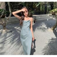 ราคา Lady MADE Kloset เดรสซาตินยาวคอจีบ สีฟ้าอมเขียว เดรสสวยมากๆๆ ชุดออกงาน ชุดเดทไนท์ LT007 (16586833954)