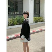 ราคา เสื้อเชิ้ตสีทูโทน แต่งโบว์ผูกข้อมือ เสื้อคอตตอนแขนยาว Cooper Oversized Shirt Black onnich (23110317916)