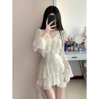 ราคา ชุดเดรสยาวแขนยาวผ้าชีฟองสไตล์ฝรั่งเศส กระโปรงสั้นเอวสูง ดีไซน์ไม่สมมาตร ตกแต่งขอบลูกไม้ ฤดูใบไม้ร่วง ชุดเดรสผู้หญิง (22941106693)