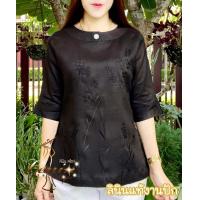 ราคา เสื้อลินินคอตั้ง เสื้อคอคุณนาย ลินินแท้ งานปักลายดอกไม้สวยหรู (22582578325)