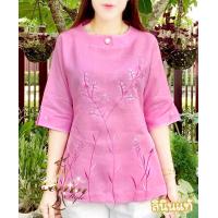 ราคา เสื้อลินินคอตั้ง เสื้อคอคุณนาย ลินินแท้ งานปักลายดอกไม้สวยหรู (22582578340)