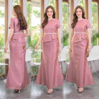 ราคา 6406 ชุดเดรสยาวงานผ้าไหมอัดกาวทรงหางปลา SUKUNYA สีทอง กะปิ พิ้งโกลด์ ชุดออกงานผ้าไหม พลัส ใหญ่ สาวอวบ (24520109101)