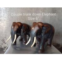 ราคา ช้างแกะสลักคู่ งวงลง ขนาด 6 นิ้ว จำนวน 2 ตัว ช้างไม้แกะสลัก เสริมฮวงจุ้ย งานแกะสลักโดยช่างฝีมือมากประสบการณ์ งานมีความละเอียด ปราณีต (4249224254)