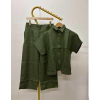 ราคา ชุดเซ็ท เสื้อ กางเกง ผ้าลินินแท้ เสื้อคอปก แขนในตัว กางเกงแปดส่วน ทรงตรง ซิปข้าง ยางยืดหลัง สีพื้น (24989342902)