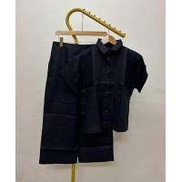 ราคา ชุดเซ็ท เสื้อ กางเกง ผ้าลินินแท้ เสื้อคอปก แขนในตัว กางเกงแปดส่วน ทรงตรง ซิปข้าง ยางยืดหลัง สีพื้น (24958968383)