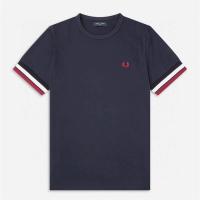 ราคา 311 ใหม่ 2025 FRED PERRY เสื้อยืดแขนสั้นผู้ชายปักลายคอกลมแขนลายสีผ้าฝ้ายแท้ (24504055324)